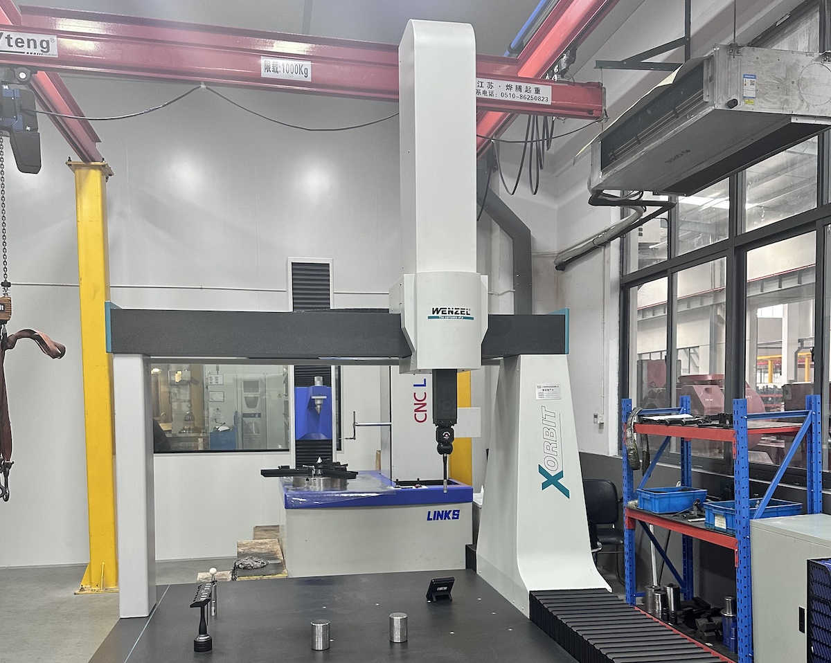 German-engineered WENZEL three-coordinate measuring machine (CMM) in Industrial Gearbox Quality Control,performing 4-axis gear metrology with tactile/optical sensors to ensure ISO 9001 compliance for helical, bevel, and worm gears